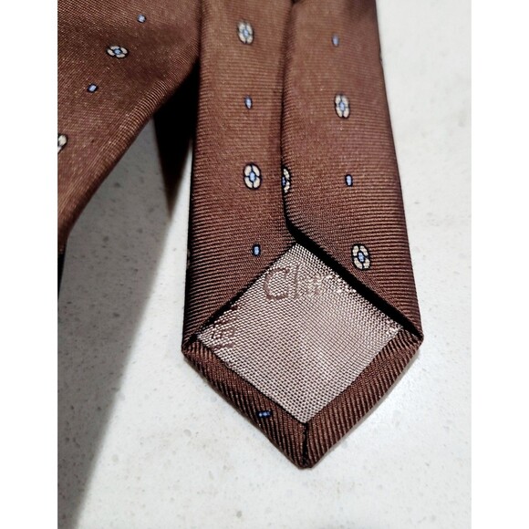 Christian Dior Designer Italian Silk Necktie Brown White Orchid Classic Tie NWOT - Picture 6 of 6